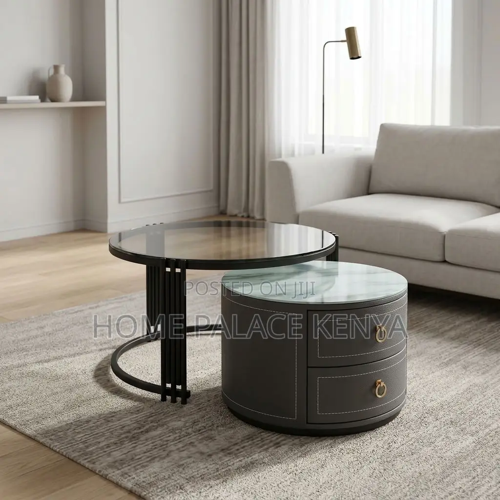 Coffee Table; 2-Drawer Round Nesting Table Set