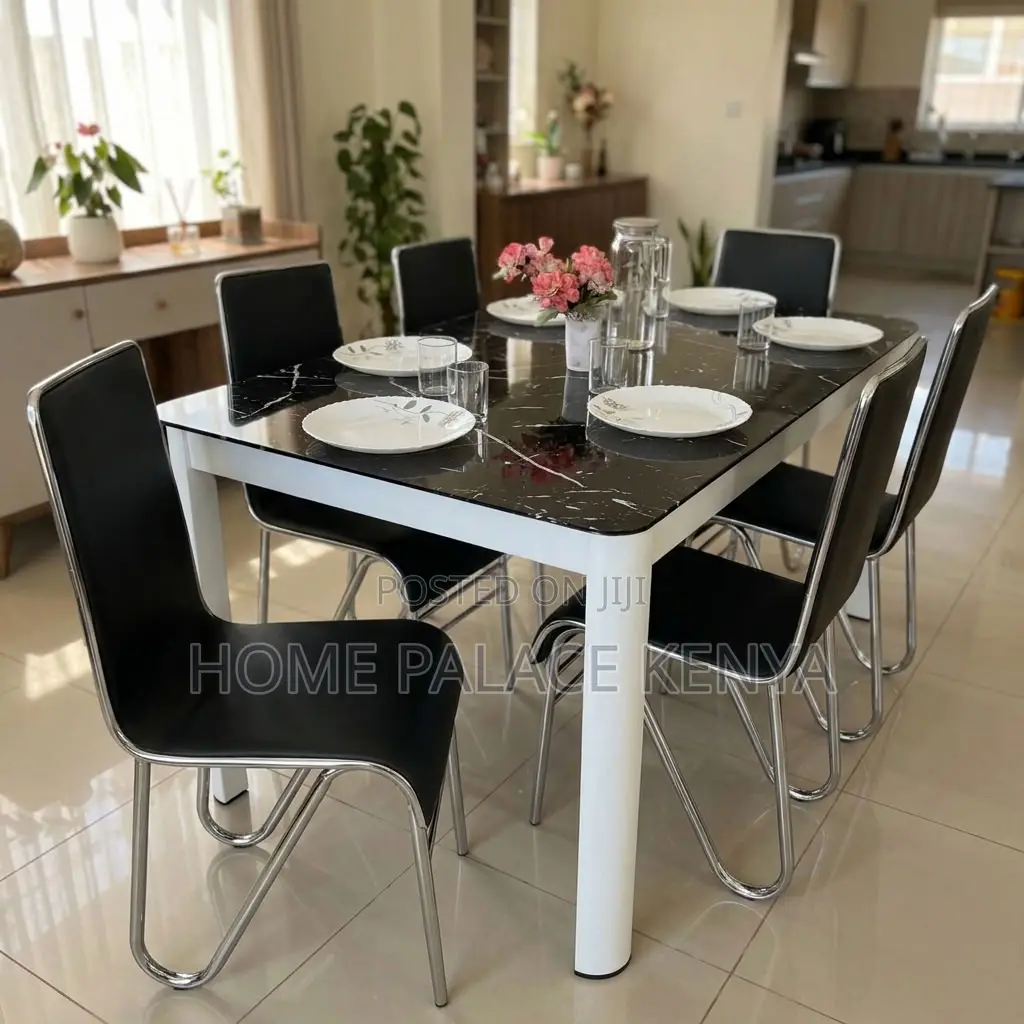Dining Set; Glass Dining Table With 6 Leather Chairs