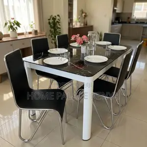 Dining Set; Glass Dining Table With 6 Leather Chairs