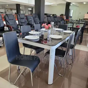 Dining Set; Glass Dining Table With 6 Leather Chairs
