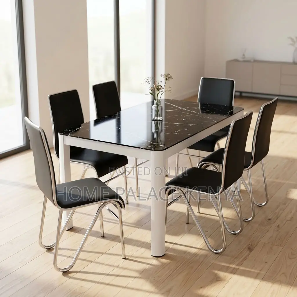 Dining Set; Glass Dining Table With 6 Leather Chairs
