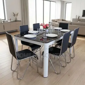 Dining Set; Glass Dining Table With 6 Leather Chairs