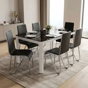 Dining Set; Glass Dining Table With 6 Leather Chairs