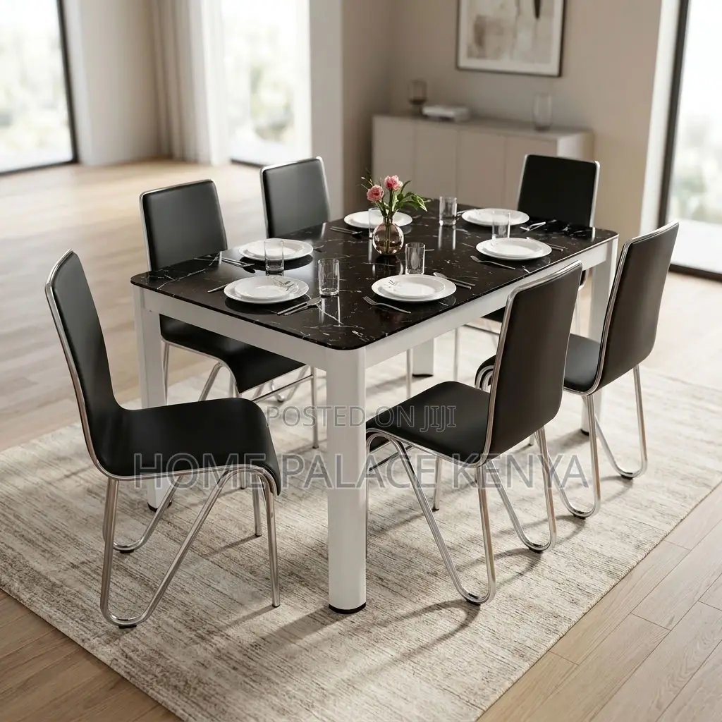 Dining Set; Glass Dining Table With 6 Leather Chairs