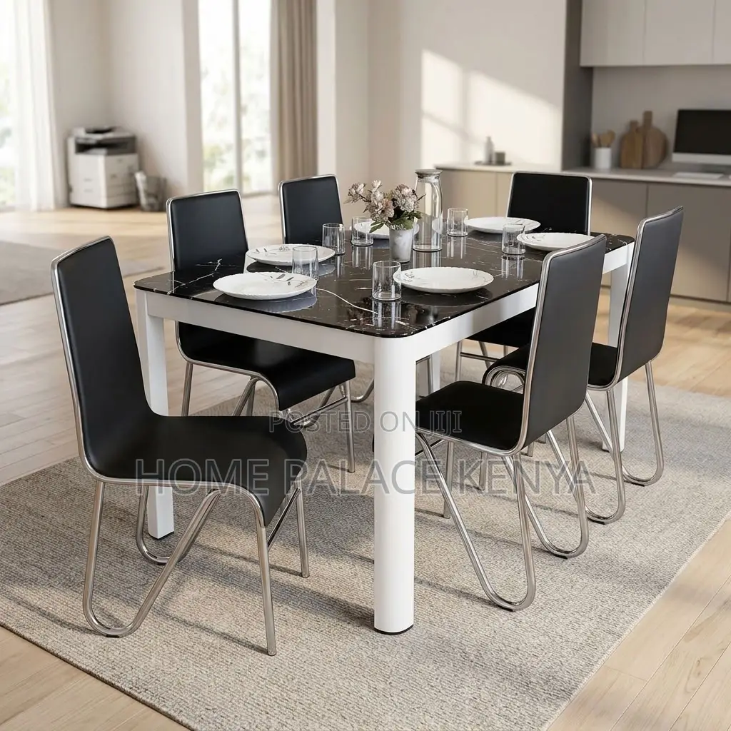 Dining Set; Glass Dining Table With 6 Leather Chairs