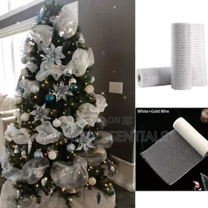 White Gold Christmas Tree Deco Mesh Ribbon Roll 30cm X 10M