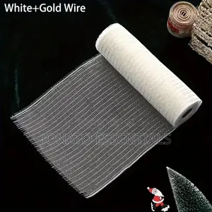 White Gold Christmas Tree Deco Mesh Ribbon Roll 30cm X 10M