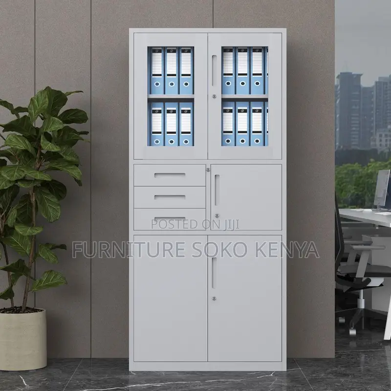 Office Cabinet : Dual Tempered Glass-Door Office Cabinet