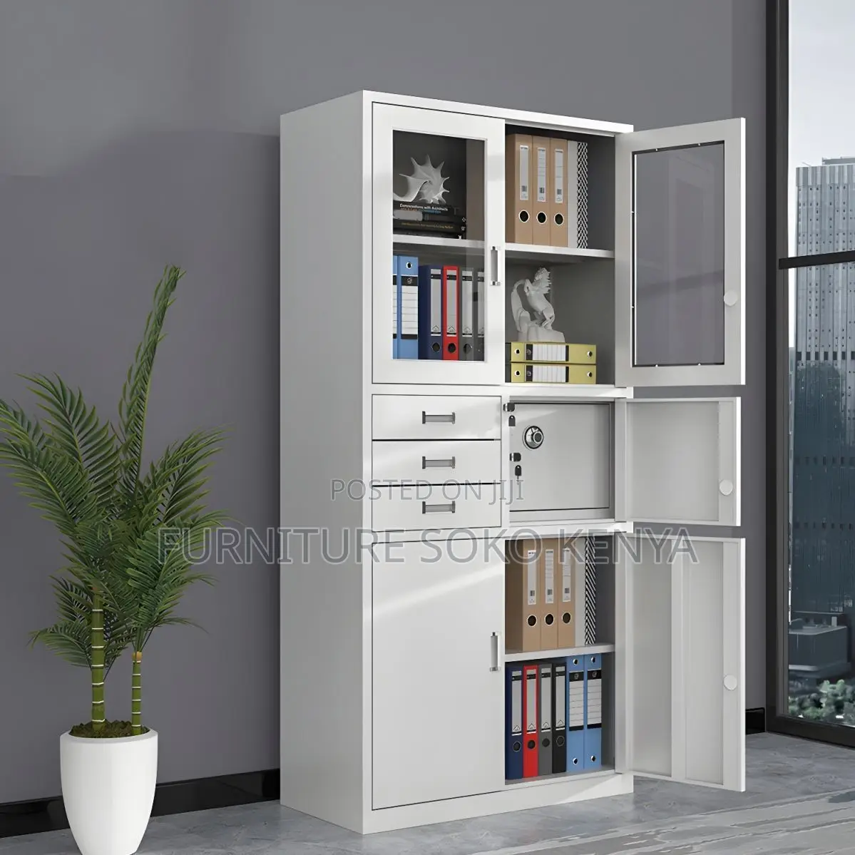 Office Cabinet : Dual Tempered Glass-Door Office Cabinet