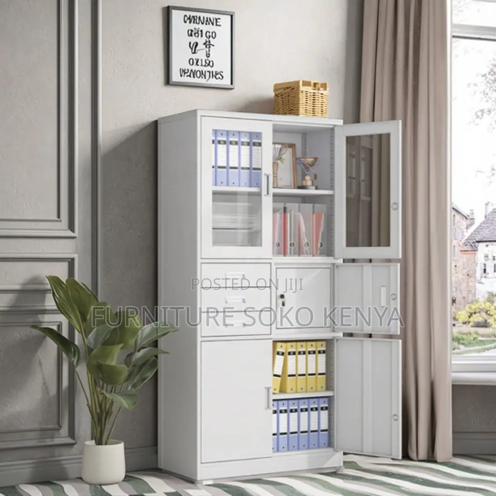 Office Cabinet : Dual Tempered Glass-Door Office Cabinet