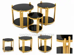 3-in-1 Executive Glass Effect Marble Nesting Table Set