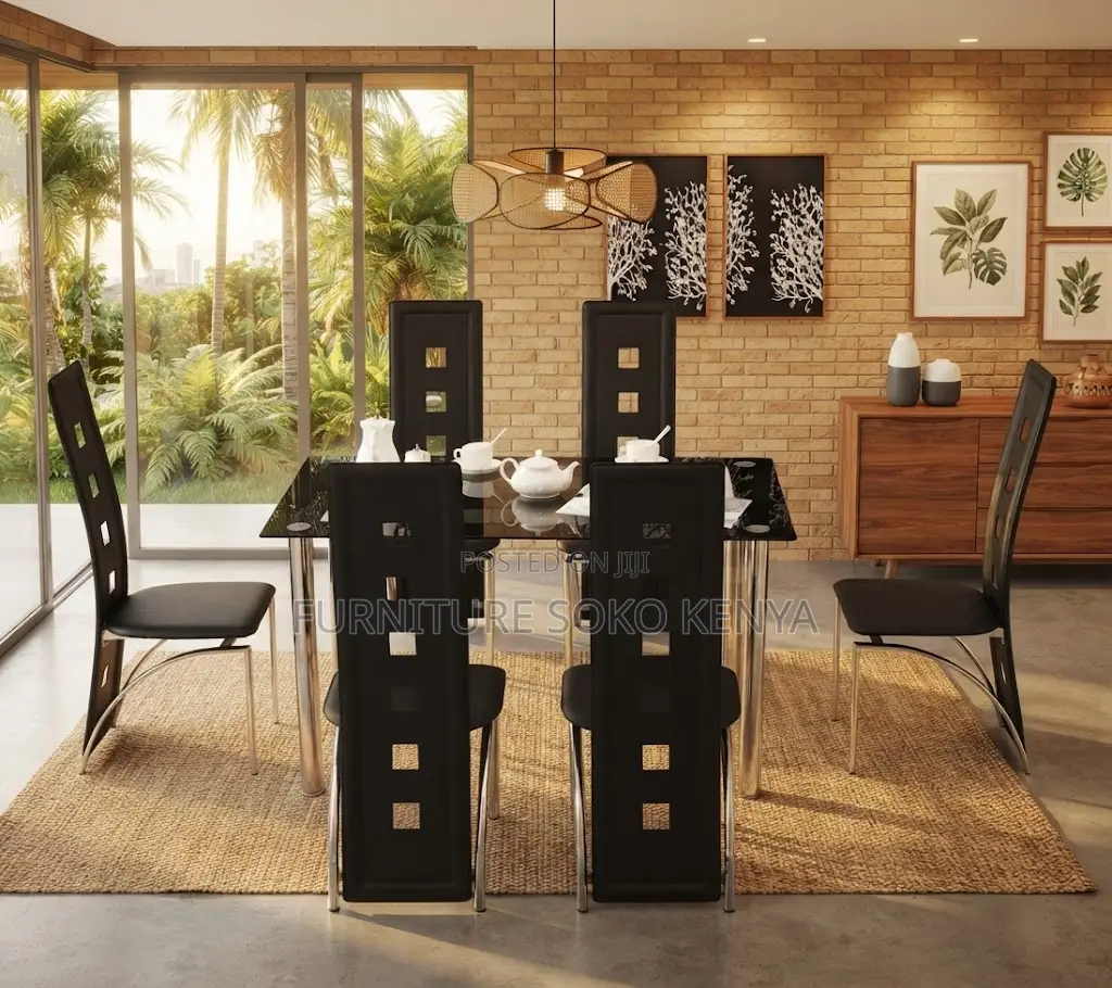 Dining Set; Premium Glass Top Dining Table and Chairs Set