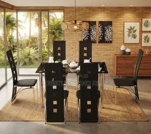 Dining Set; Premium Glass Top Dining Table and Chairs Set