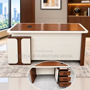 Modern Executive Office Desk With White and Walnut Finish