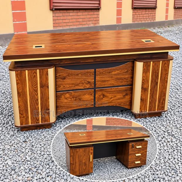 Premium Executive Wooden Office Desk With Gold Accents