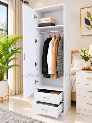 Modern Wardrobe White - 1 Door - 2 Drawers - Hanger - Imported - New
