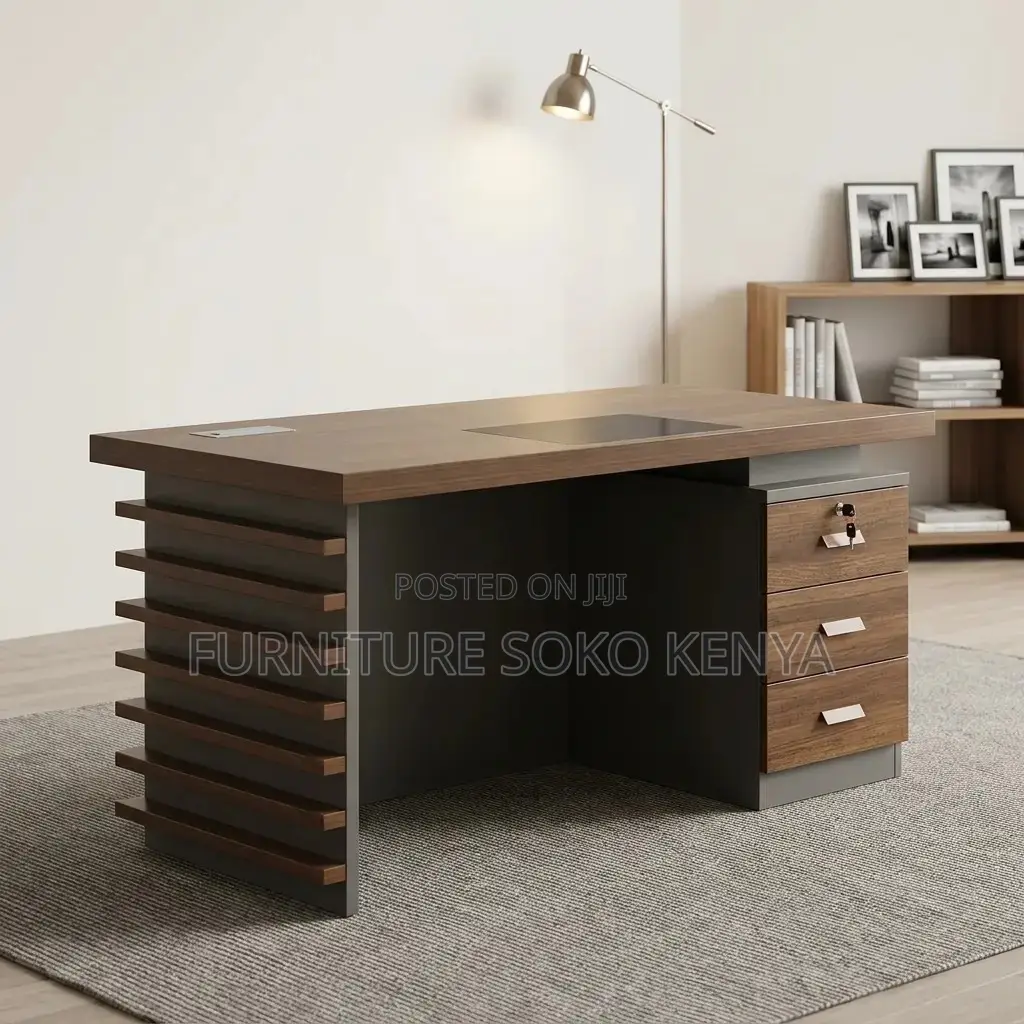 Office Desk : 1.4m Executive Office Desk With Slatted Front