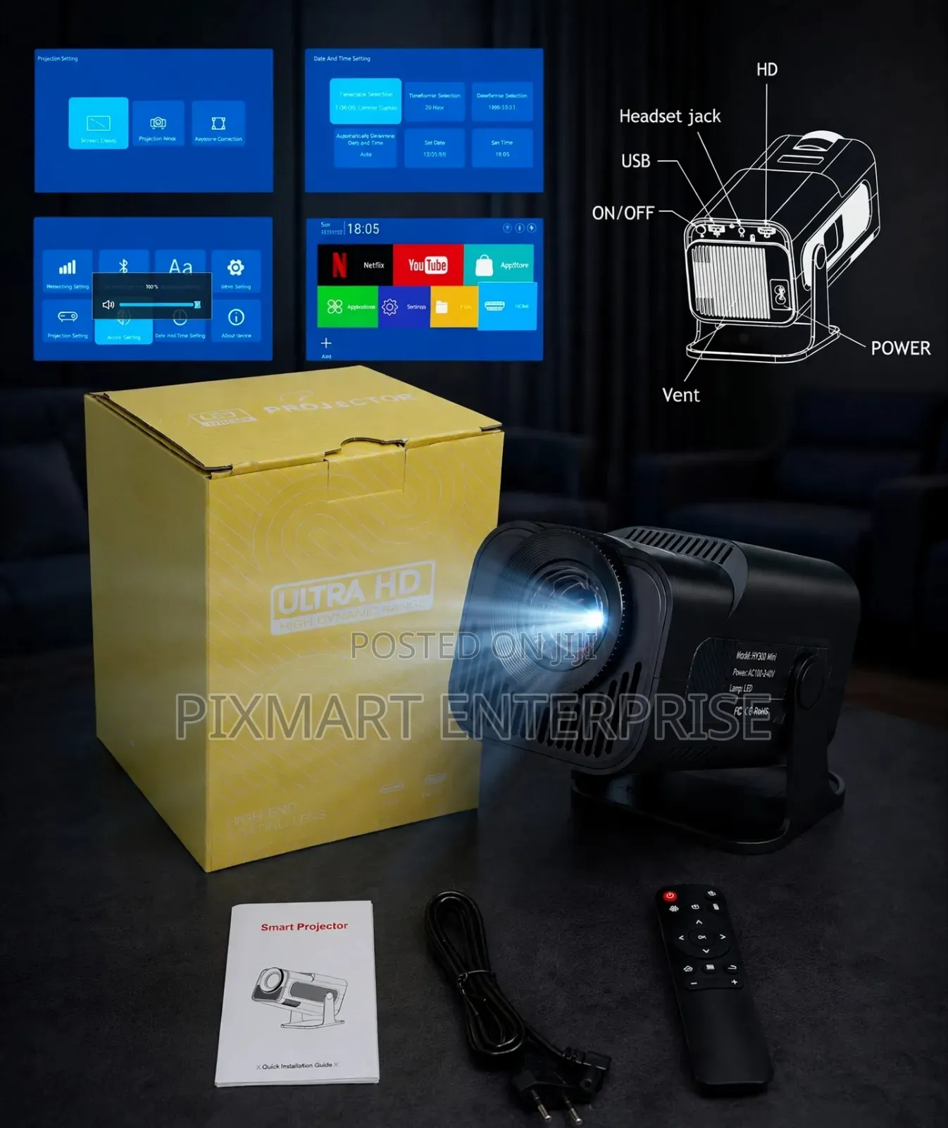 HY320 Mini WiFi Bluetooth Projector With HDMI USB