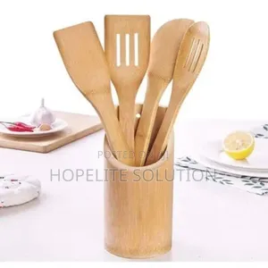 4pc Bamboo Cooking Spoons + Holder
