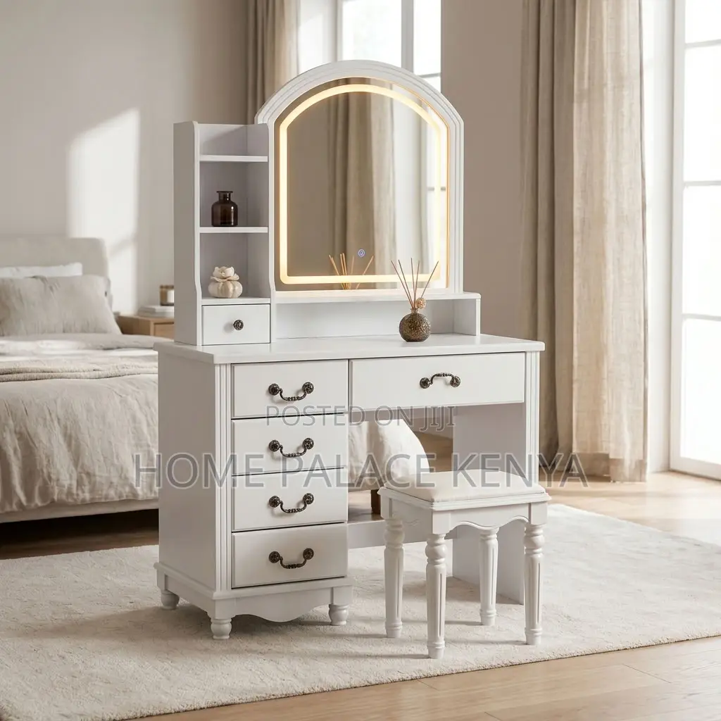 Dining Set; 5-Drawer Vintage LED Dressing Table