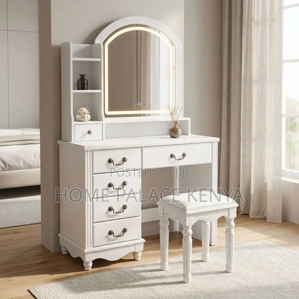 Dining Set; 5-Drawer Vintage LED Dressing Table