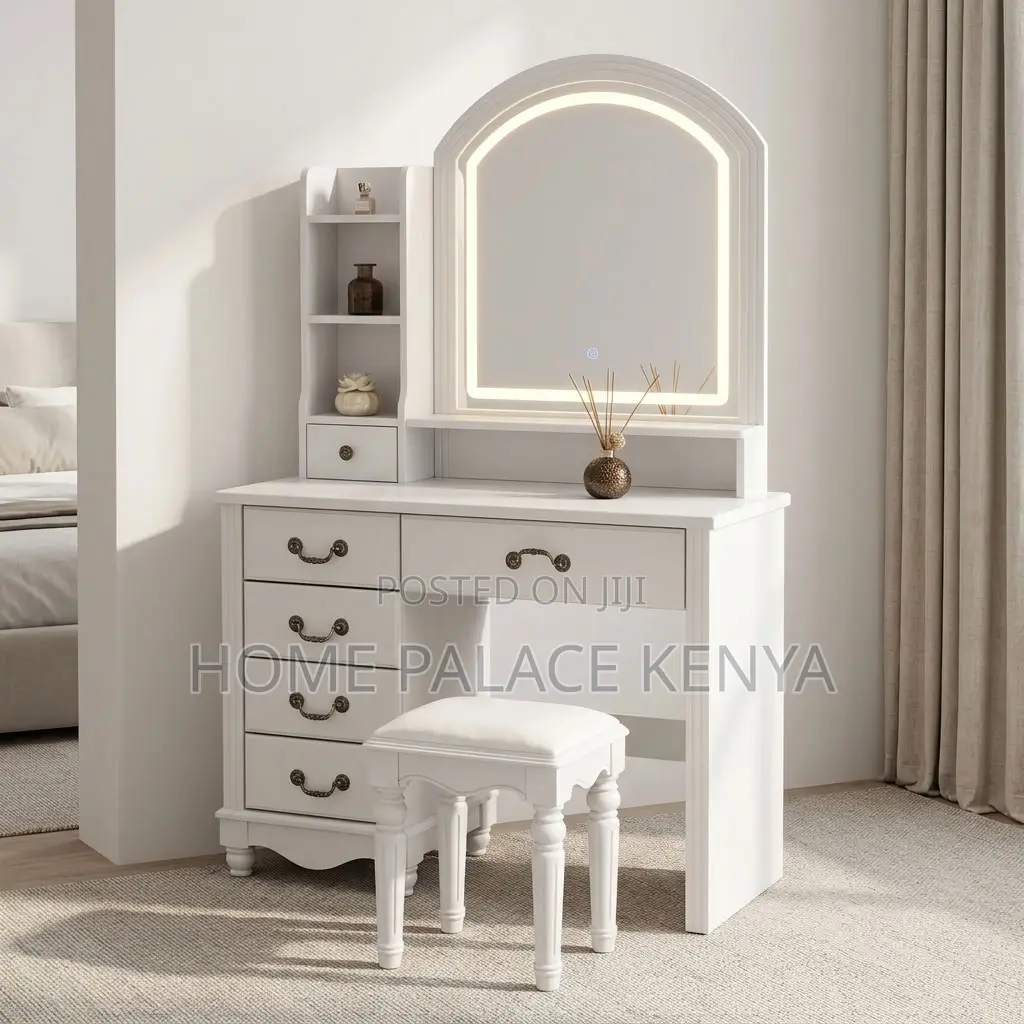 Dining Set; 5-Drawer Vintage LED Dressing Table