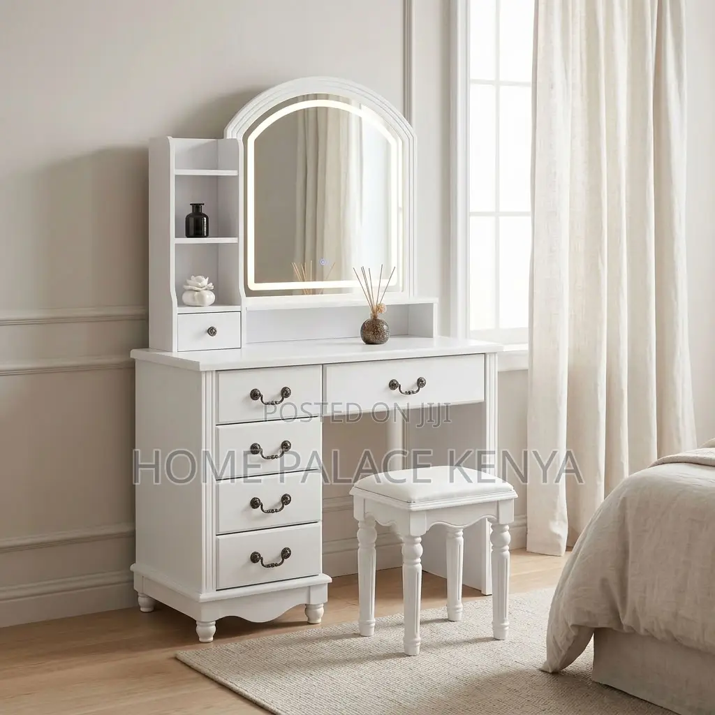 Dining Set; 5-Drawer Vintage LED Dressing Table