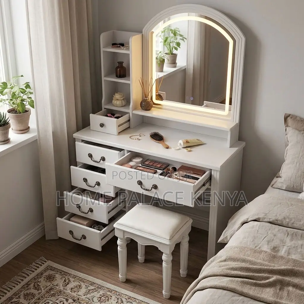 Dining Set; 5-Drawer Vintage LED Dressing Table