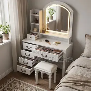 Dining Set; 5-Drawer Vintage LED Dressing Table