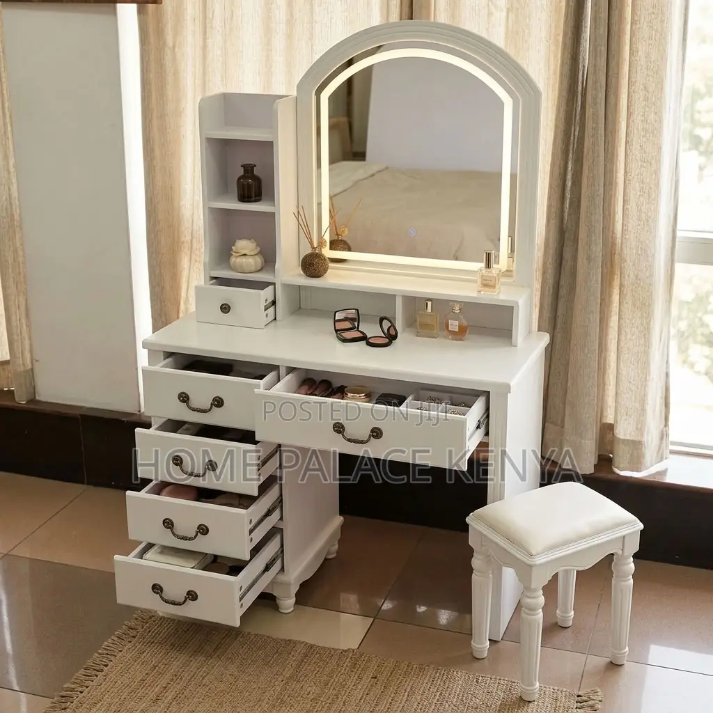 Dining Set; 5-Drawer Vintage LED Dressing Table