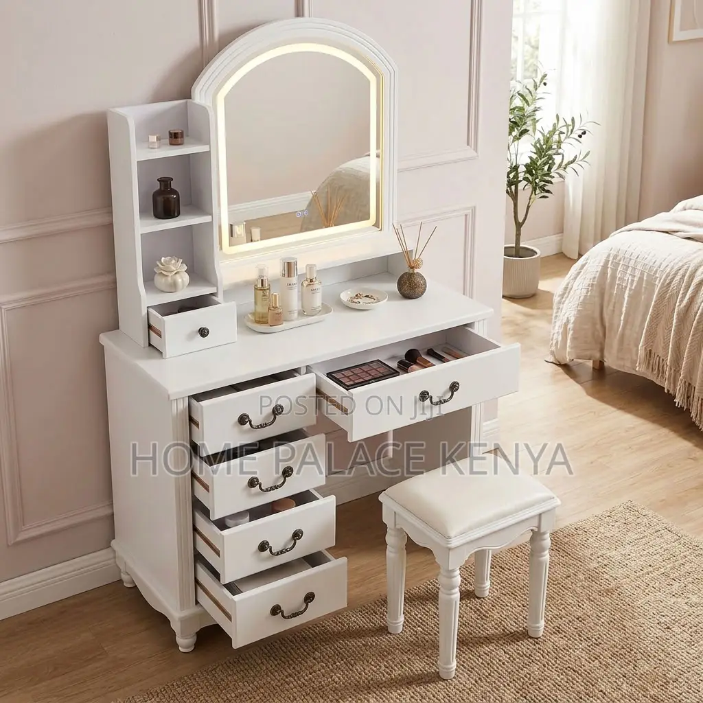 Dining Set; 5-Drawer Vintage LED Dressing Table