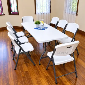White Folding Table and 6 Chairs Set – Heavy-Duty Metal Frame