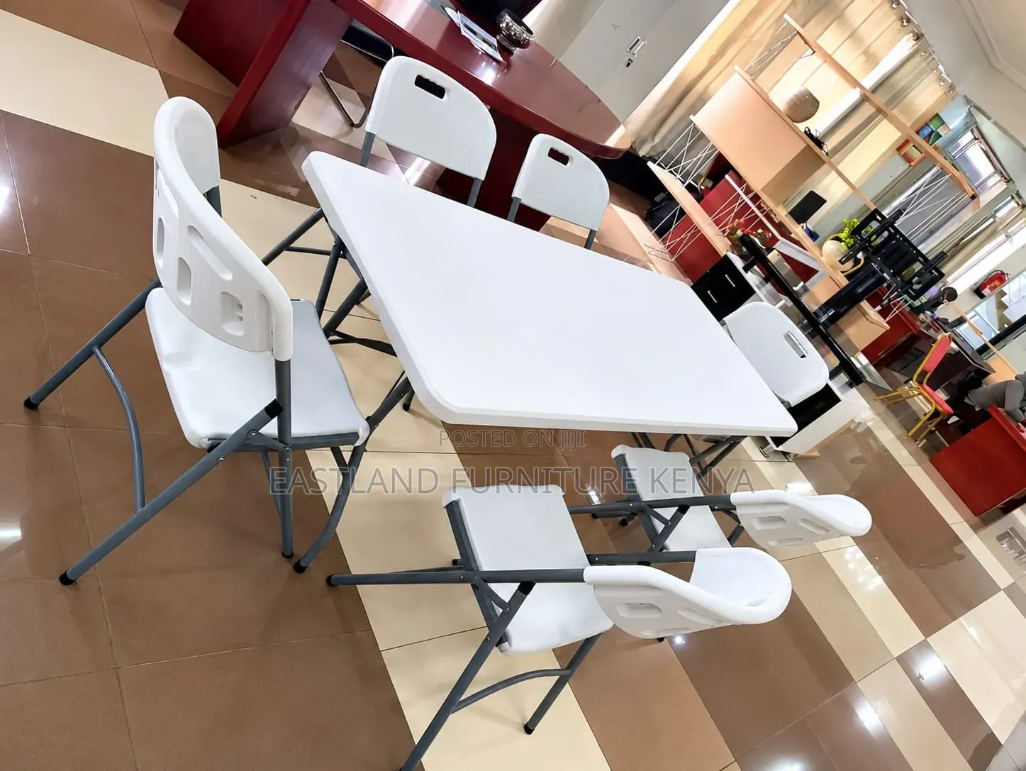 White Folding Table and 6 Chairs Set – Heavy-Duty Metal Frame