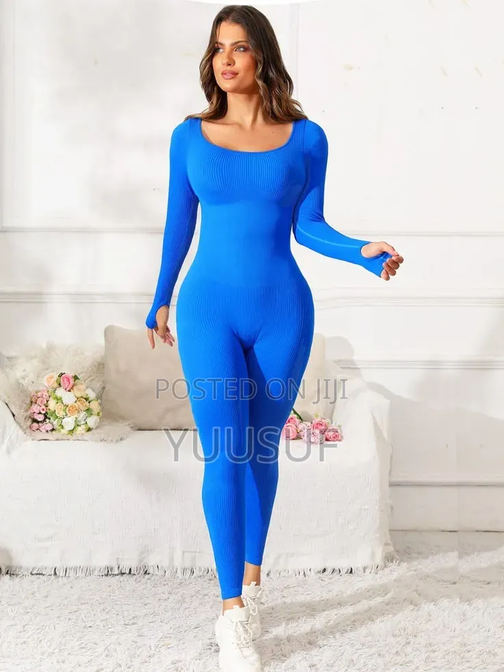 Women’s Ribbed Long Sleeve Jumpsuit – Blue