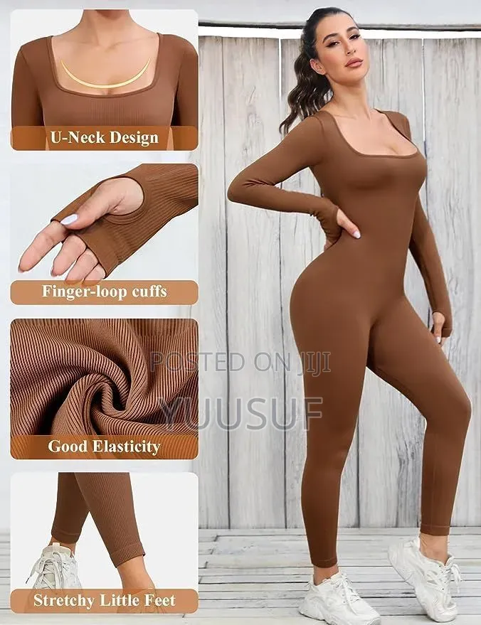 Women’s Ribbed Long Sleeve Jumpsuit – Blue