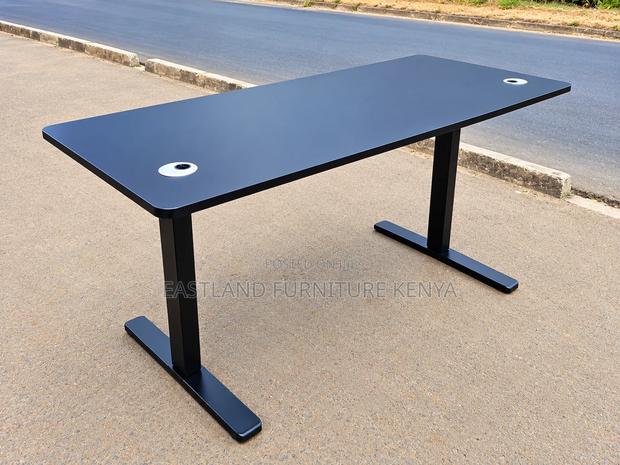 Modern Black Office Desk With Metal T-Frame Legs