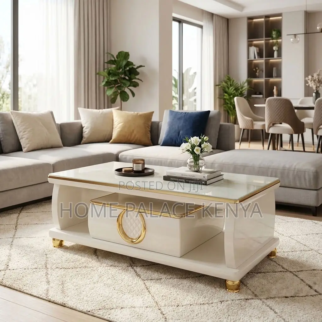 Coffee Table; Marble Top Coffee Table With Storage