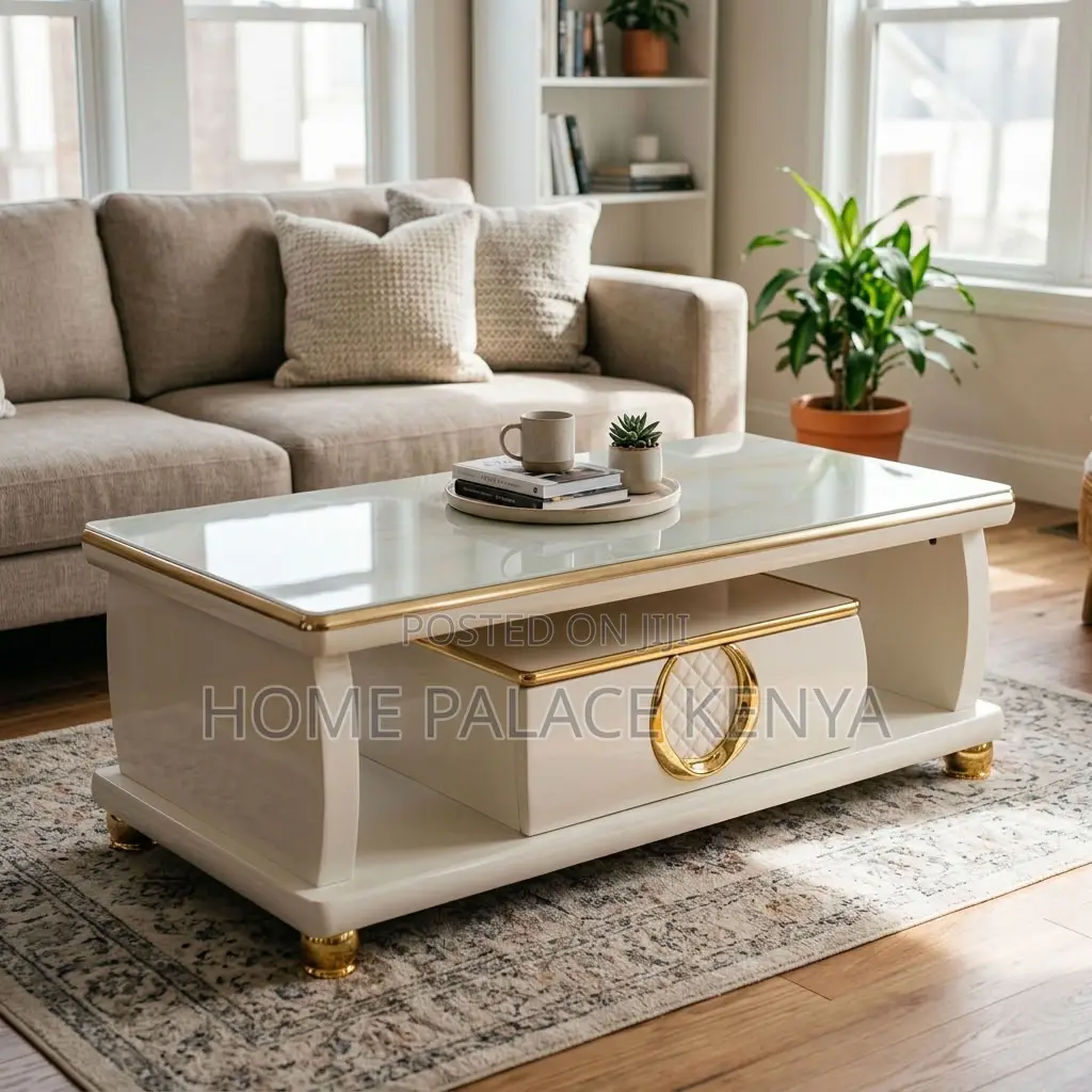 Coffee Table; Marble Top Coffee Table With Storage