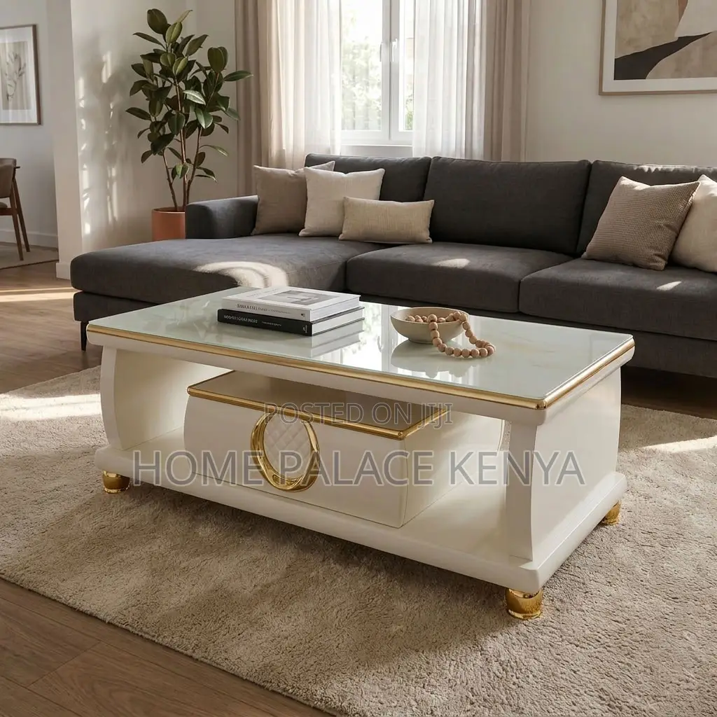 Coffee Table; Marble Top Coffee Table With Storage