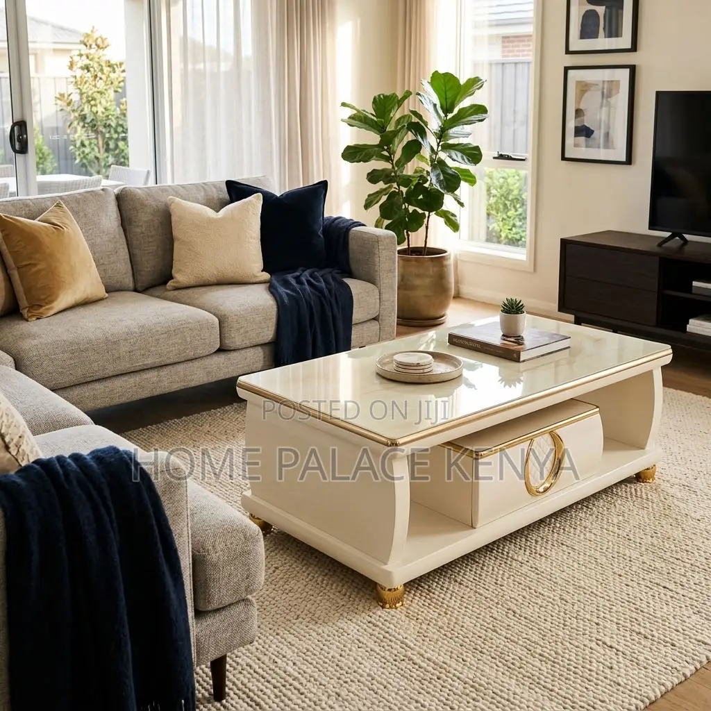 Coffee Table; Marble Top Coffee Table With Storage
