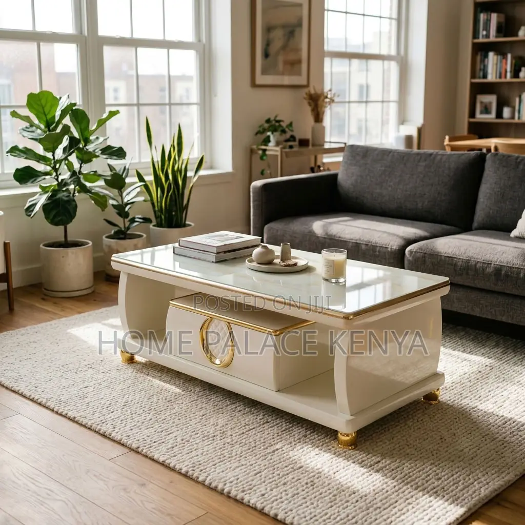 Coffee Table; Marble Top Coffee Table With Storage