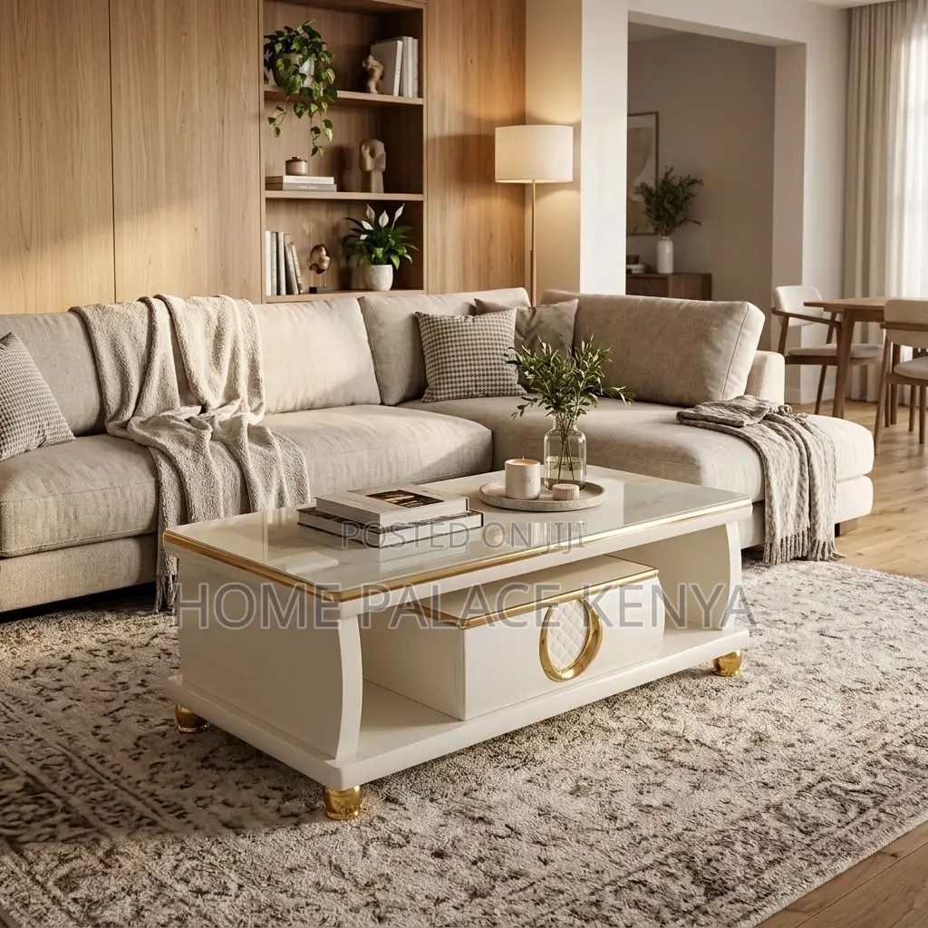 Coffee Table; Marble Top Coffee Table With Storage