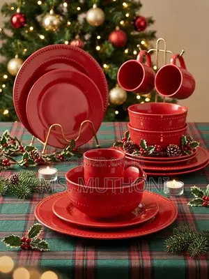 Red 16-Piece Ceramic Crimson Dinner Set