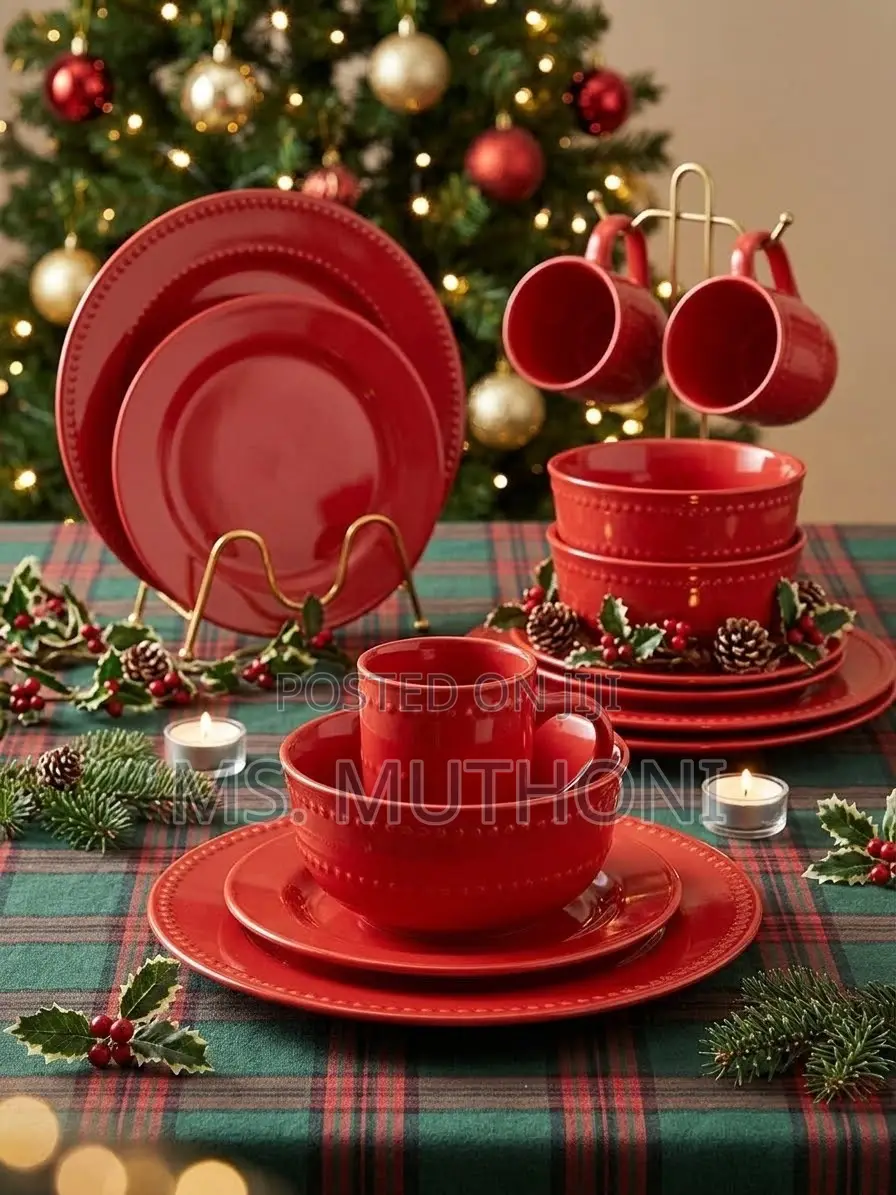 Red 16-Piece Ceramic Crimson Dinner Set