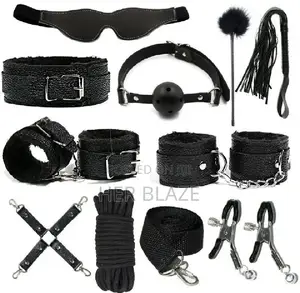BDSM Kit Faux Fur Smooth Leather Black 10pcs for Women and Couples