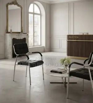 Reception Visitors Chairs | Black Armed Modern Leather Seat