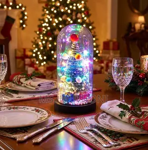 LED Christmas Tree Glass Cloche Dome