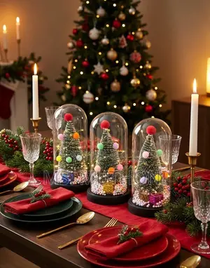 LED Christmas Tree Glass Cloche Dome