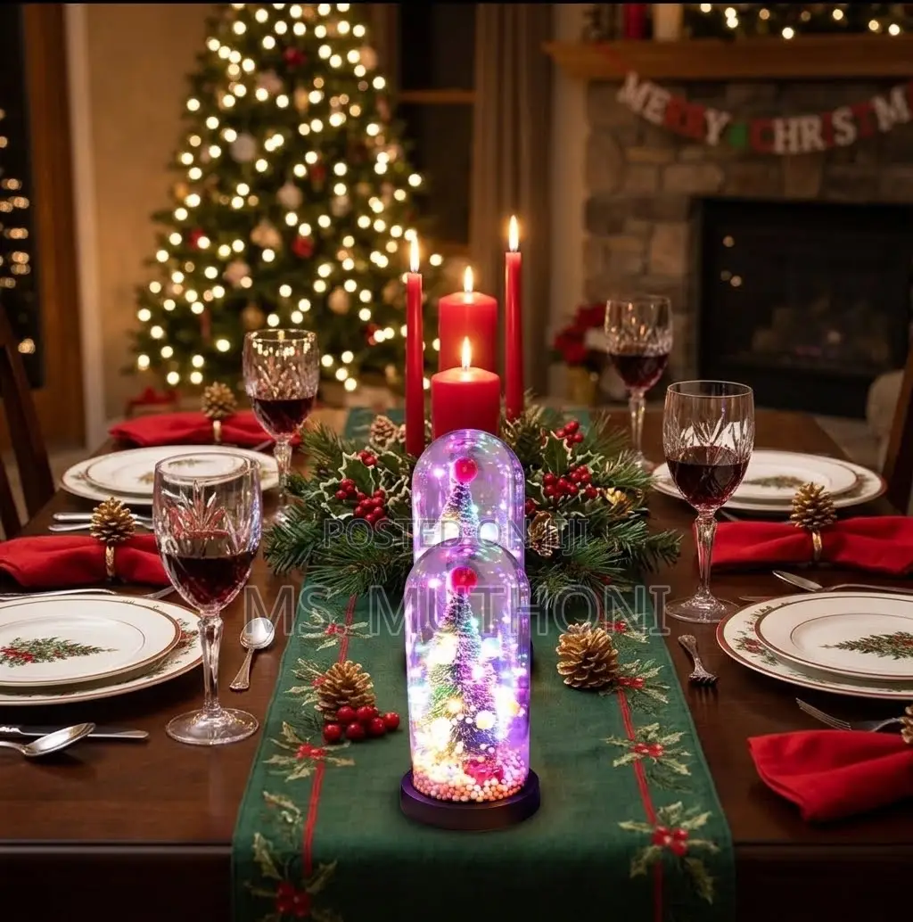 LED Christmas Tree Glass Cloche Dome