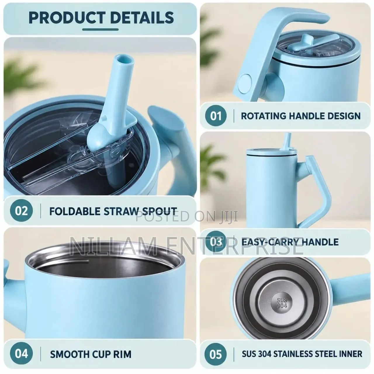 1.2l Insulated Tumbler Mug With Rotating Handle